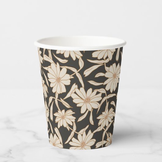 Boho Modern Botanisch Zwart Ivoor Bruiloft Papieren Bekers (Voorkant)