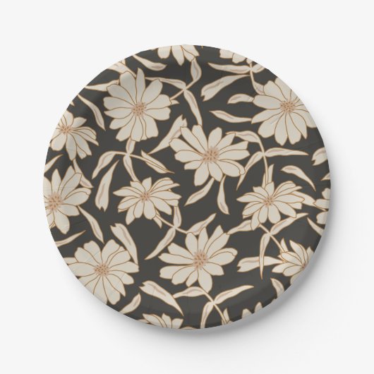 Boho Modern Botanisch Zwart Ivoor Bruiloft Papieren Bordje (Voorkant)