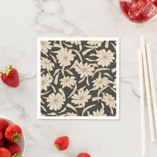 Boho Modern Botanisch Zwart Ivoor Bruiloft Servet (Insitu)