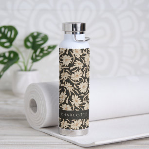 Boho Modern Botanisch Zwart Ivoor Gepersonaliseerd Waterfles