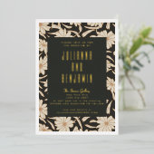 Boho Modern Botanisch Zwart Ivoor Trouw Goud Folie Uitnodiging (Staand Voorkant)
