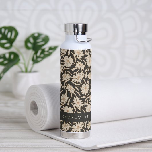 Boho Modern Botanisch Zwart Ivoorkleurig Persoonli Waterfles (Yoga)