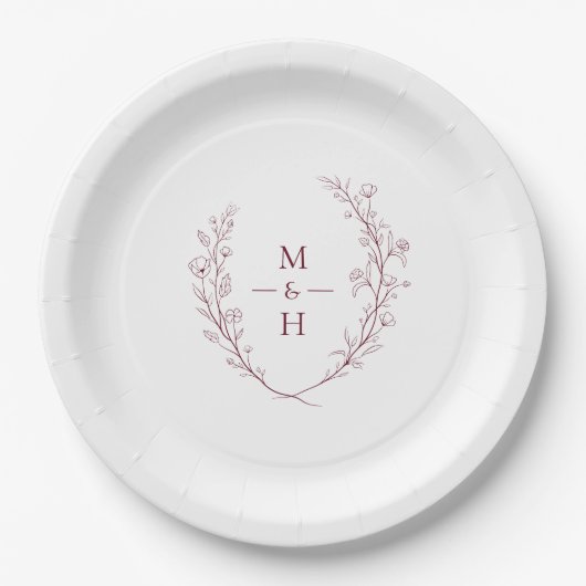 Boho Modern Botanische Monogram Trouwfeest Papieren Bordje (Voorkant)