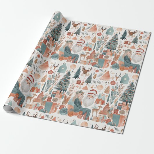 Boho Modern Christmas Holiday Collage Cadeaupapier (Uitgerold)