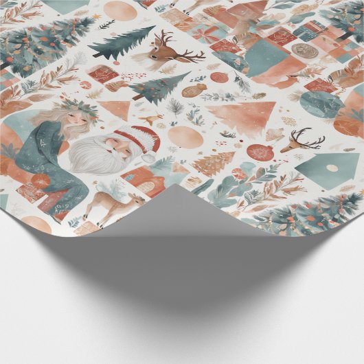 Boho Modern Christmas Holiday Collage Cadeaupapier (Hoek)