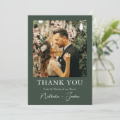 Boho Modern Dark Green Photo Wedding Bedankt Ca (Staand voorkant)