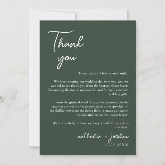 Boho Modern Dark Green Photo Wedding Bedankt Ca (Achterkant)
