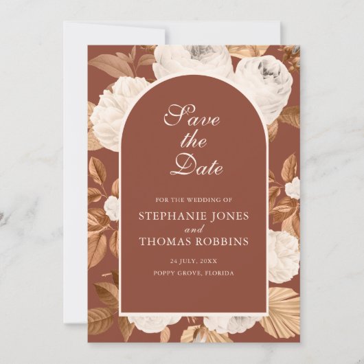 Boho Modern Dark Terracotta Save the Date Kaart (Voorkant)