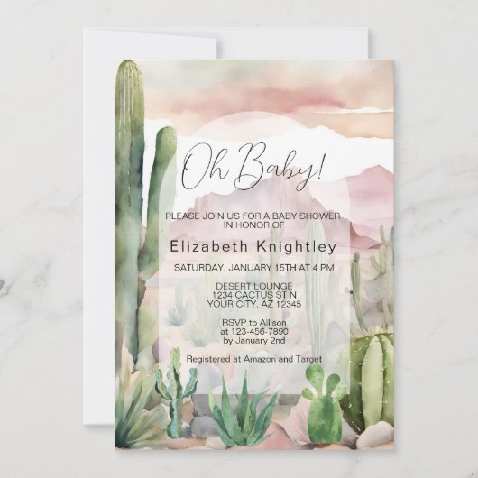 Boho Modern Desert Natuur Cactus Baby shower Kaart (Voorkant)