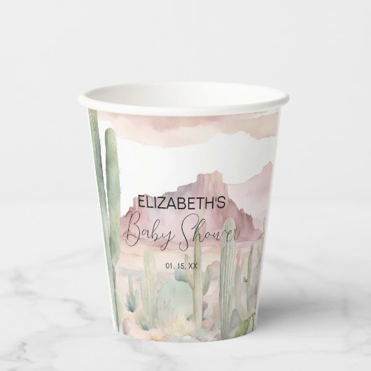 Boho Modern Desert Natuur Cactus Baby shower Papieren Bekers (Voorkant)