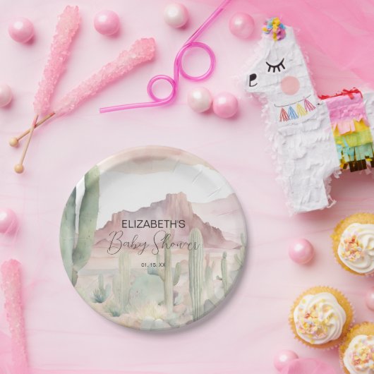Boho Modern Desert Natuur Cactus Baby shower Papieren Bordje (Feest)