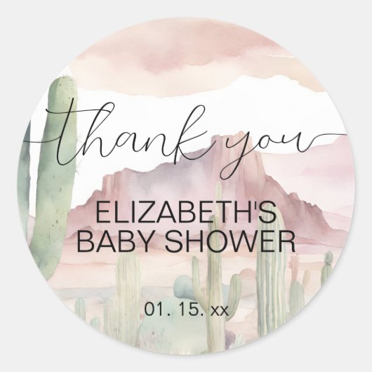 Boho Modern Desert Natuur Cactus Baby shower Ronde Sticker (Voorkant)