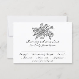 Boho Modern Doodle Hand getekend Zwart & Wit Eenvo RSVP Kaartje