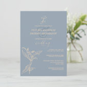 Boho Modern Dusty Blue Floral Wedding Kaart (Staand voorkant)