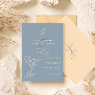 Boho Modern Dusty Blue Floral Wedding Kaart