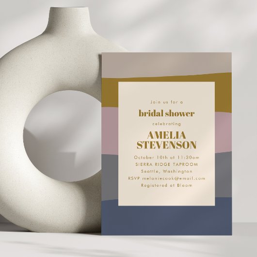 Boho Modern Dusty Mauve Blue Striped Vrijgezellenf Kaart