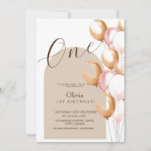 Boho Modern Eerste Verjaardagsballonnen Verjaardag Kaart (Voorkant)