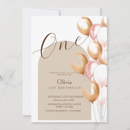 Boho Modern Eerste Verjaardagsballonnen Verjaardag Kaart (Voorkant)