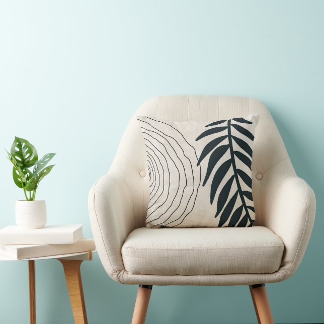 Boho, modern en trendy zwart blad en cirkel kussen (Stoel)