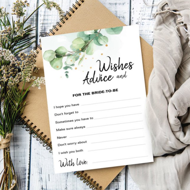 Boho Modern Eucalyptus Wedding Wishes Advice Kaart (Creator heeft geüpload)