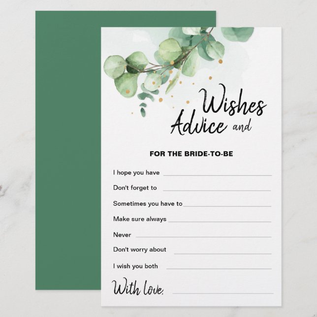 Boho Modern Eucalyptus Wedding Wishes Advice Kaart (Voorkant / Achterkant)