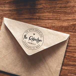 Boho Modern familienaam Heart Return Address Round Rubberstempel