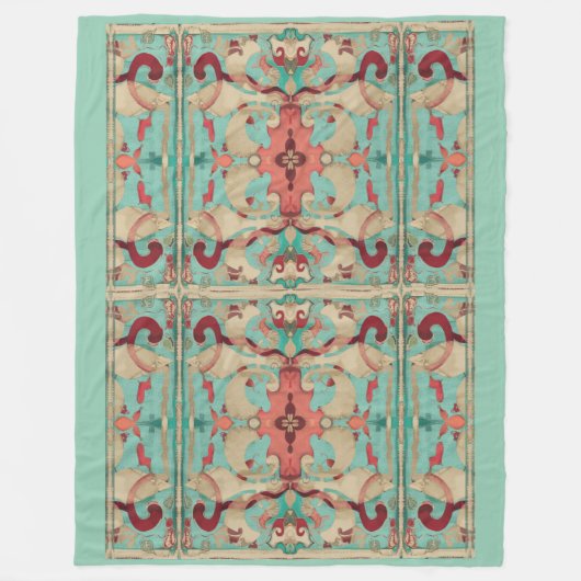 Boho Modern Fleur de Lis Deco Pink, Cream, Aqua Fleece Deken (Voorkant)