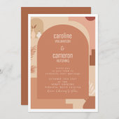 Boho Modern Floral Art beige Terracotta Wedding Kaart (Voorkant / Achterkant)