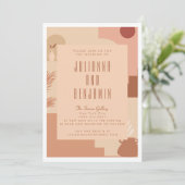 Boho Modern Floral Art Blush Terracotta Wedding Kaart (Staand voorkant)