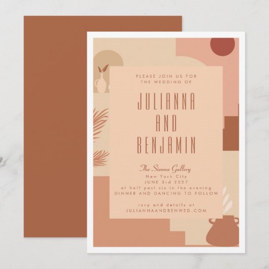 Boho Modern Floral Art Blush Terracotta Wedding Kaart (Voorkant / Achterkant)