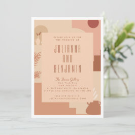 Boho Modern Floral Art Blush Terracotta Wedding Kaart