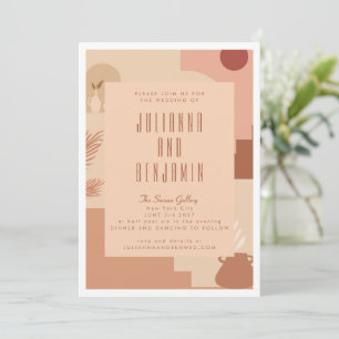 Boho Modern Floral Art Blush Terracotta Wedding Kaart