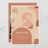 Boho Modern Floral Art Terracotta Arch Save The Date (Voorkant / Achterkant)