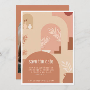 Boho Modern Floral Art Terracotta Arch Save The Date