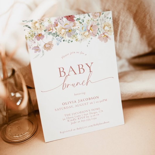 Boho Modern Floral Baby shower | Girl Baby Brunch Kaart