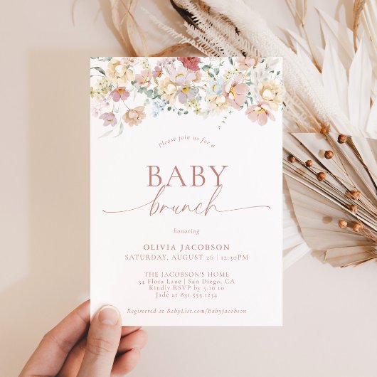 Boho Modern Floral Baby shower | Girl Baby Brunch Kaart