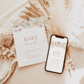 Boho Modern Floral Baby shower | Girl Baby Brunch Kaart