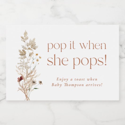 Boho Modern Floral Baby shower Mousserende Wijnlab Sparkling Wijnetiket (Enkel label)