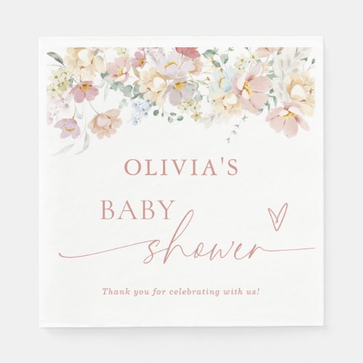 Boho Modern Floral Baby shower Papieren servetten (Voorkant)