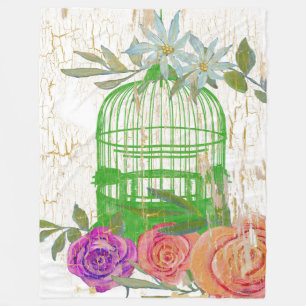 Boho Modern  Floral Bird Cage Wood Fleece Deken