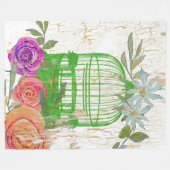 Boho Modern Floral Bird Cage Wood Fleece Deken (Voorkant (Horizontaal))