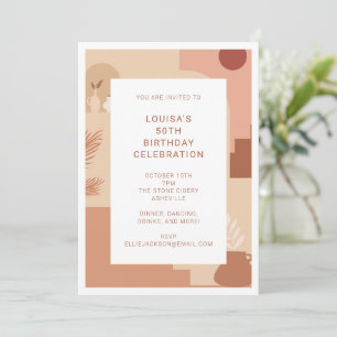 Boho Modern Floral Blush Terracotta 50th Birthday Kaart