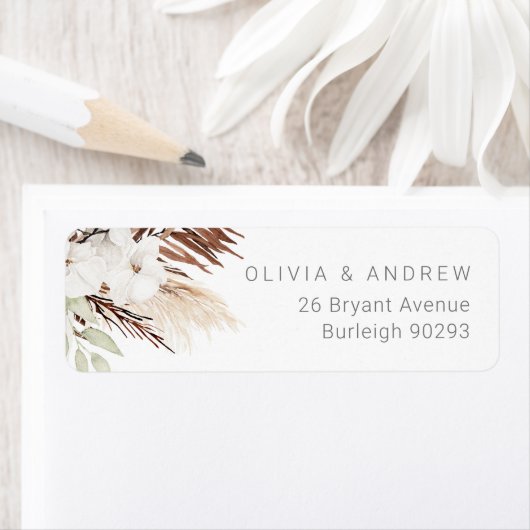 Boho Modern Floral Bruiloft Retouradres Etiket (Insitu)