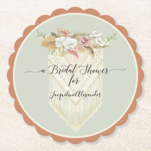 BOHO Modern Floral Greenery Macrame Vrijgezellenfe Kartonnen Onderzetters