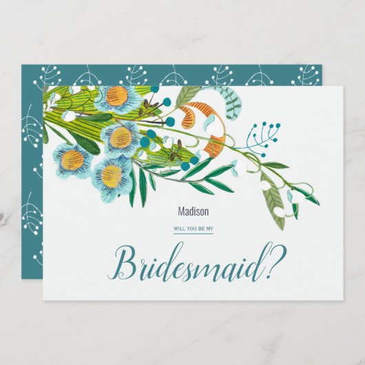 Boho Modern Floral Lily van Valley bruidsmeisje Kaart (Voorkant / Achterkant)