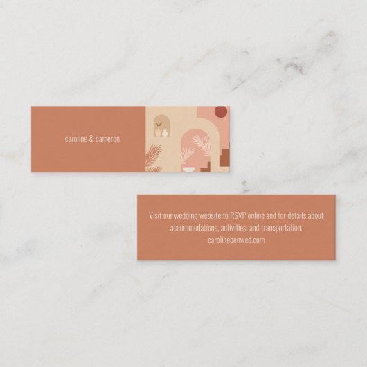 Boho Modern Floral Terracotta Wedding RSVP Kaart Mini Visitekaartje (Voorkant / Achterkant)