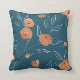 BOHO Modern Floral Waterverf Turquoise Peach Leaf Kussen