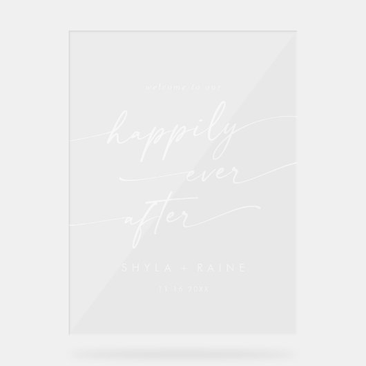 Boho Modern Gelukkig Wit Clear Wedding Welkom Acryl Bord (Voorkant)