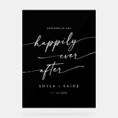 Boho Modern Gelukkig Wit Zwart Huwelijk Welkom Acryl Bord (Voorkant)