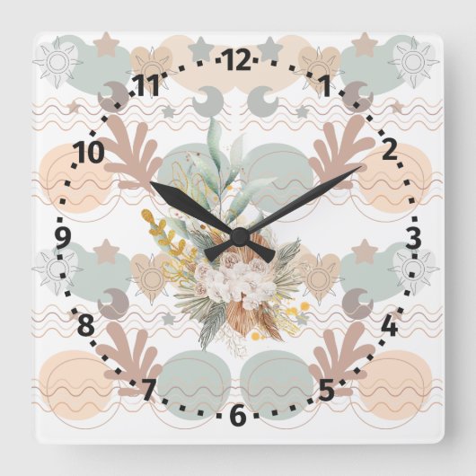 Boho modern geometric wallpaper vierkante klok (Voorkant)